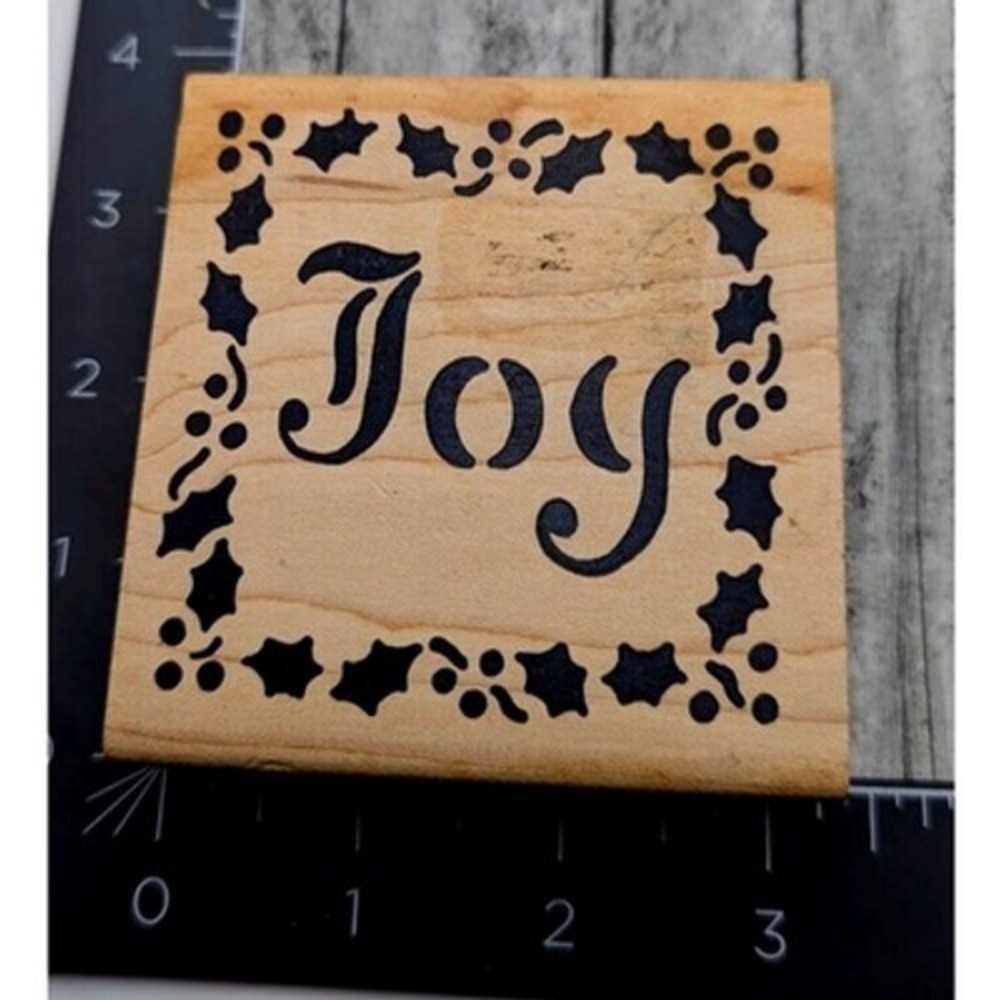 Connor's Collectibles Joy Holly Framed Christmas N7062 Rubber Stamp Wood #D27